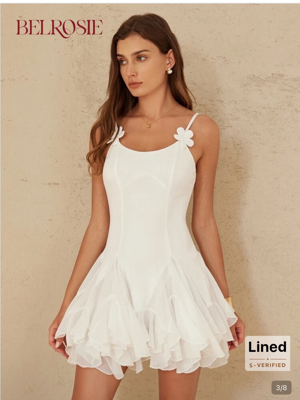 New no tags belrosie White Floral Strap Ruffle Mini Dress m